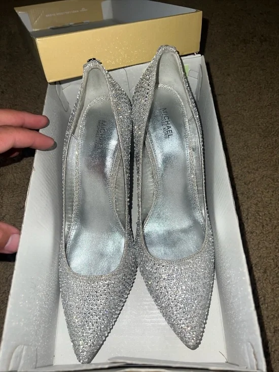 Michael Kors Crystal-Embellished Silver Pointed Toe Heel - Picture 3 of 3